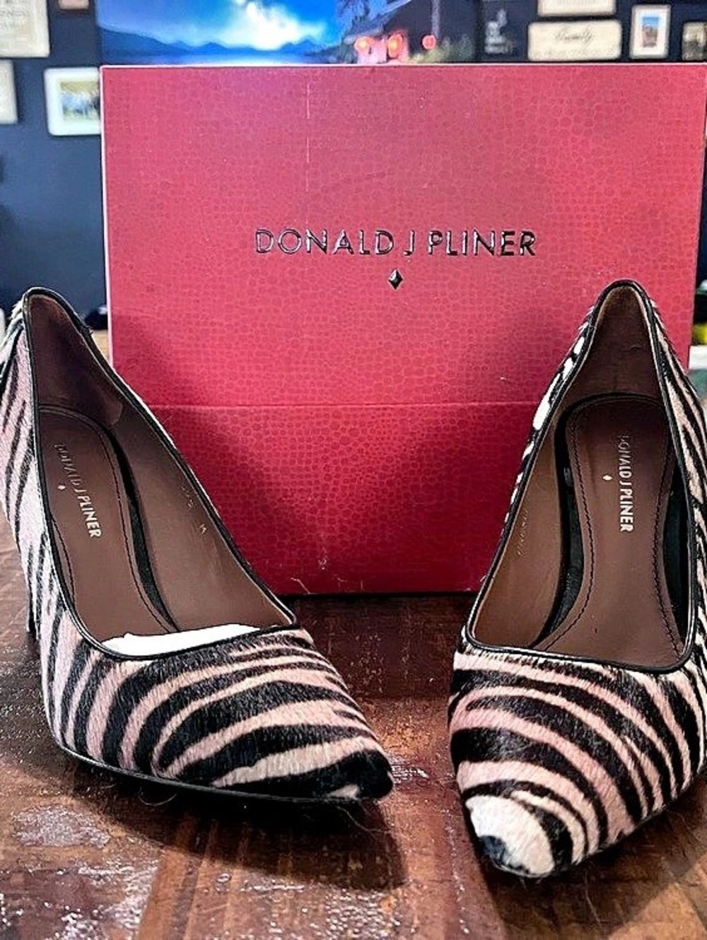Donald J Pliner Presli Zebra Print Pumps Black & Pink US 7